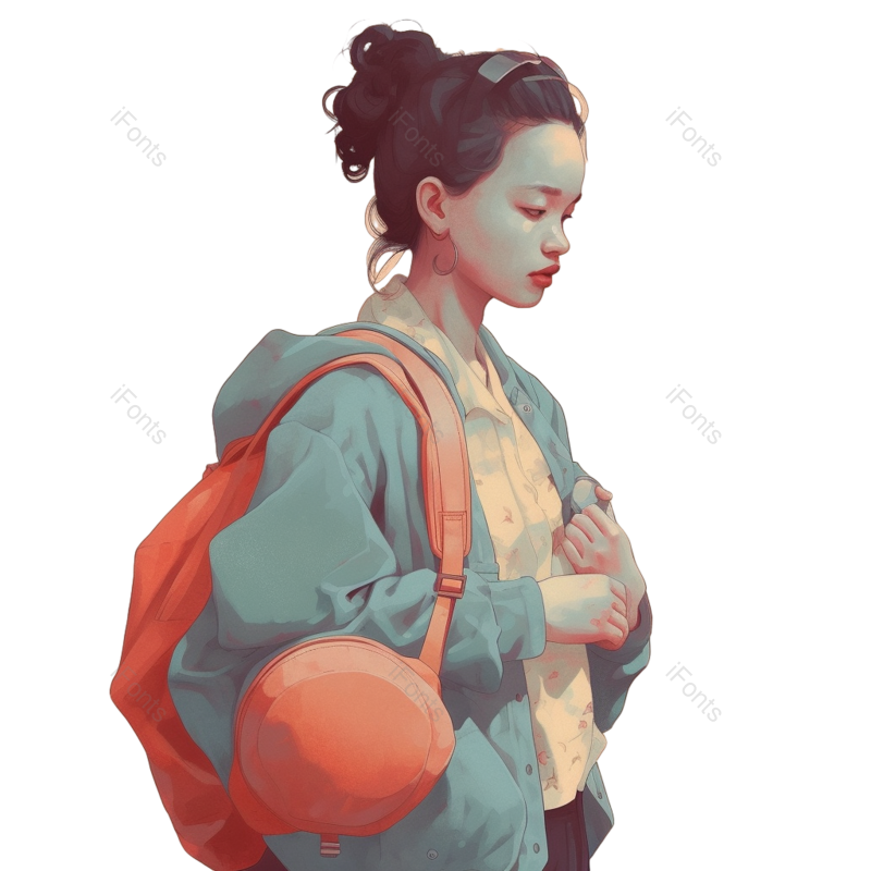 女人图片,卡通人物素材元素,女孩PNG,背包免抠素材